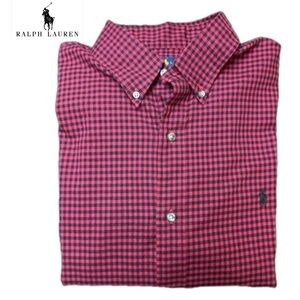 Ralph Lauren Long Sleeve Button Down Dress Shirt Red and Black checked Size XL
